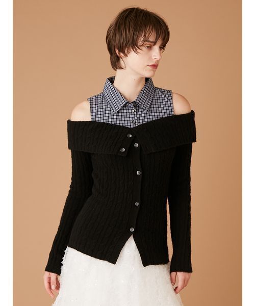 FURFUR（ファーファー）の「オフショルレイヤードニット（ニット/セーター・レディース・ホワイト/ブラック/グレー・F）」の14枚目の写真