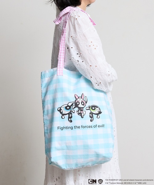 FLAPPER(フラッパー)の「FLAPPER フラッパー:パワーパフ ガールズ ギンガムチェックトート(トートバッグ・レディース・サックスブルー/ピンク・FREE)」の8枚目の写真