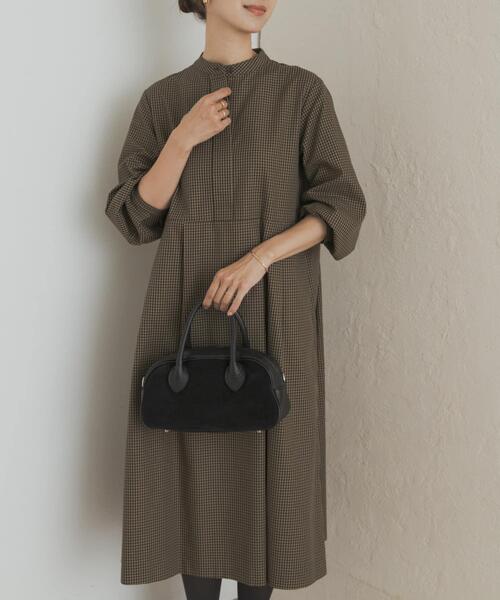 セール】『UR TECH』チェック柄バルーンスリーブワンピース
