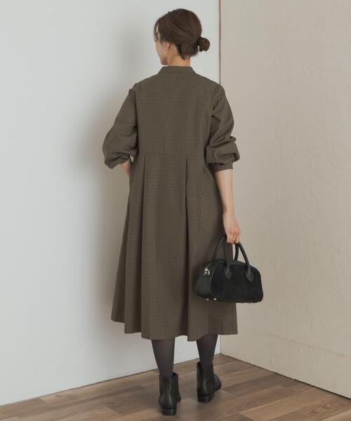 セール】『UR TECH』チェック柄バルーンスリーブワンピース