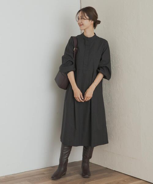 URBAN RESEARCH DOORS(アーバンリサーチドアーズ)の「『UR TECH』チェック柄バルーンスリーブワンピース(ワンピース・レディース・グレー系その他/ブラウン系その他/ブルー系その他・MEDIUM)」の11枚目の写真