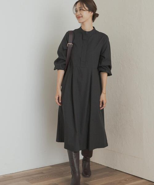 URBAN RESEARCH DOORS(アーバンリサーチドアーズ)の「『UR TECH』チェック柄バルーンスリーブワンピース(ワンピース・レディース・グレー系その他/ブラウン系その他/ブルー系その他・MEDIUM)」の12枚目の写真