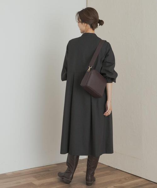 セール】『UR TECH』チェック柄バルーンスリーブワンピース