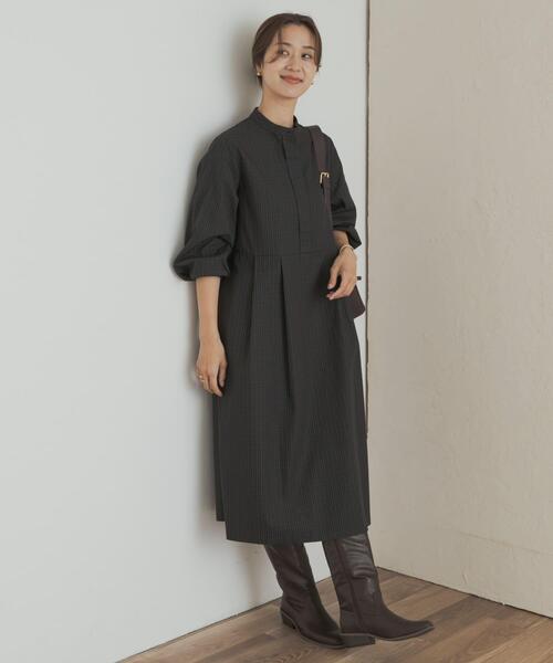 URBAN RESEARCH DOORS(アーバンリサーチドアーズ)の「『UR TECH』チェック柄バルーンスリーブワンピース(ワンピース・レディース・グレー系その他/ブラウン系その他/ブルー系その他・MEDIUM)」の14枚目の写真