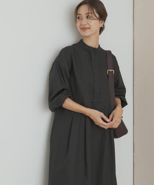 セール】『UR TECH』チェック柄バルーンスリーブワンピース