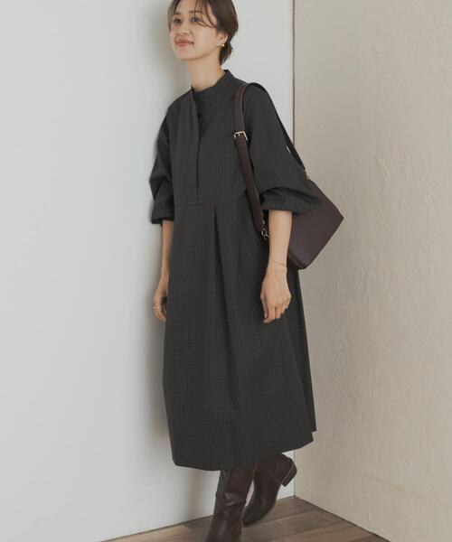 URBAN RESEARCH DOORS(アーバンリサーチドアーズ)の「『UR TECH』チェック柄バルーンスリーブワンピース(ワンピース・レディース・グレー系その他/ブラウン系その他/ブルー系その他・MEDIUM)」の16枚目の写真