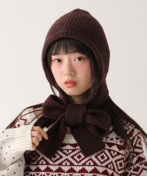 Heather（ヘザー）の「ニットバラクラバ　606017（ニットキャップ/ビーニー・レディース・ブラウン/グレー/オフホワイト・ONE SIZE）」の3枚目の写真