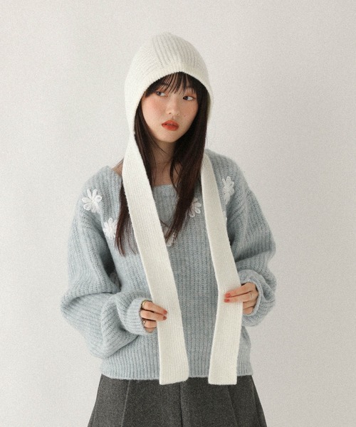 Heather（ヘザー）の「ニットバラクラバ　606017（ニットキャップ/ビーニー・レディース・ブラウン/グレー/オフホワイト・ONE SIZE）」の2枚目の写真