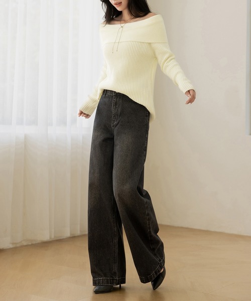 DAY CLOSET（デイ クローゼット）の「【2WAY/着るだけこなれ魅せ/まろやかニット】長袖オフショルリブニットトップス レディース（ニット/セーター・レディース・アイボリー/ブラック/グレー・FREE）」の10枚目の写真