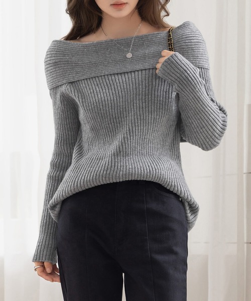 DAY CLOSET（デイ クローゼット）の「【2WAY/着るだけこなれ魅せ/まろやかニット】長袖オフショルリブニットトップス レディース（ニット/セーター・レディース・アイボリー/ブラック/グレー・FREE）」の14枚目の写真