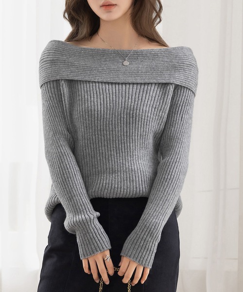 DAY CLOSET（デイ クローゼット）の「【2WAY/着るだけこなれ魅せ/まろやかニット】長袖オフショルリブニットトップス レディース（ニット/セーター・レディース・アイボリー/ブラック/グレー・FREE）」の15枚目の写真