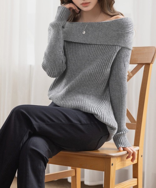 DAY CLOSET（デイ クローゼット）の「【2WAY/着るだけこなれ魅せ/まろやかニット】長袖オフショルリブニットトップス レディース（ニット/セーター・レディース・アイボリー/ブラック/グレー・FREE）」の16枚目の写真