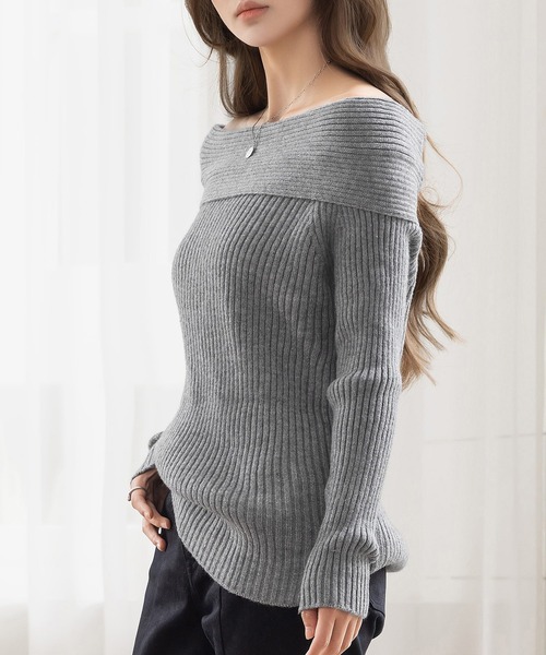 DAY CLOSET（デイ クローゼット）の「【2WAY/着るだけこなれ魅せ/まろやかニット】長袖オフショルリブニットトップス レディース（ニット/セーター・レディース・アイボリー/ブラック/グレー・FREE）」の17枚目の写真