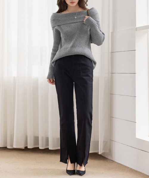 DAY CLOSET（デイ クローゼット）の「【2WAY/着るだけこなれ魅せ/まろやかニット】長袖オフショルリブニットトップス レディース（ニット/セーター・レディース・アイボリー/ブラック/グレー・FREE）」の18枚目の写真