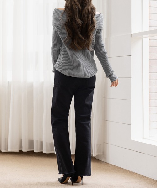 DAY CLOSET（デイ クローゼット）の「【2WAY/着るだけこなれ魅せ/まろやかニット】長袖オフショルリブニットトップス レディース（ニット/セーター・レディース・アイボリー/ブラック/グレー・FREE）」の20枚目の写真