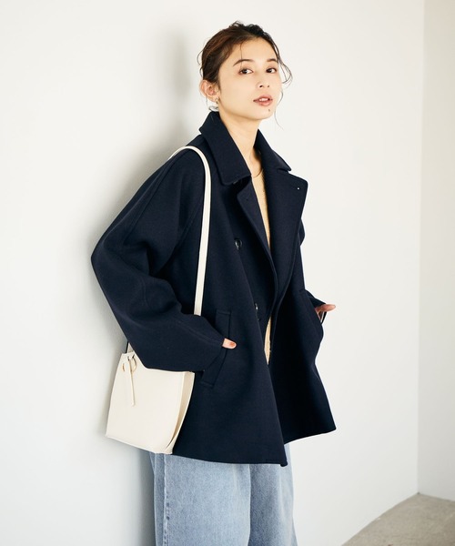 CLOCHE 新品未使用 黒のウールピーコート サイズ02 ウールリバー Pコート （ピーコート）｜L size ONWARD(大きい