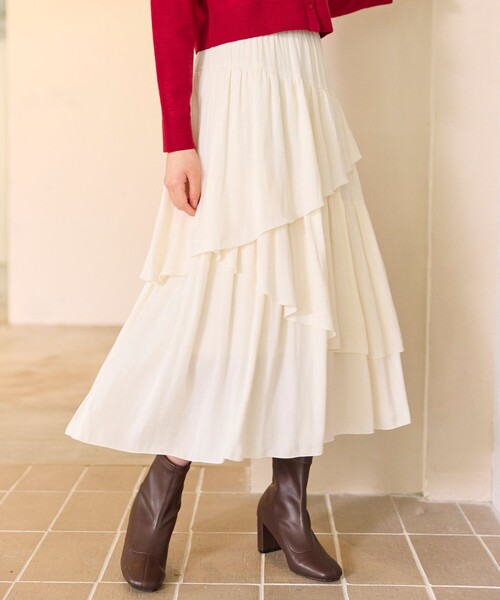 Feroux(フェルゥ)の「アシンメトリーティアード スカート(スカート・レディース・アイボリー系/ピンク系・SMALL/MEDIUM)」の2枚目の写真