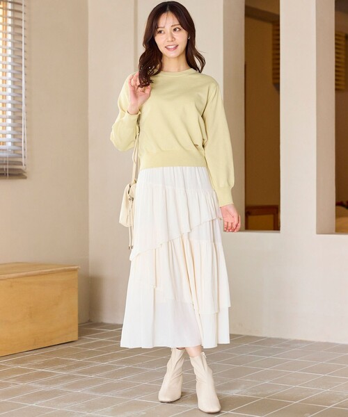 Feroux(フェルゥ)の「アシンメトリーティアード スカート(スカート・レディース・アイボリー系/ピンク系・SMALL/MEDIUM)」の5枚目の写真