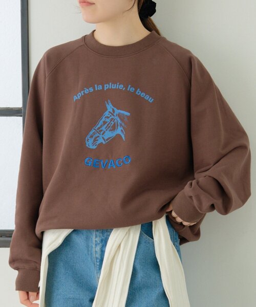 GEVACO（ゲバコ）の「【GEVACO】裏毛刺繍プリントプルオーバー（スウェット・レディース・グレー/ネイビー/ブラウン・ONE SIZE）」の3枚目の写真