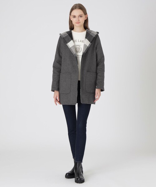 BLUE LABEL CRESTBRIDGE（ブルーレーベルクレストブリッジ）の「クレストブリッジチェックリバーポリウールコーディガン（その他アウター・レディース・グレー系その他/ブルー系その他2/ダークネイビー・38）」の4枚目の写真