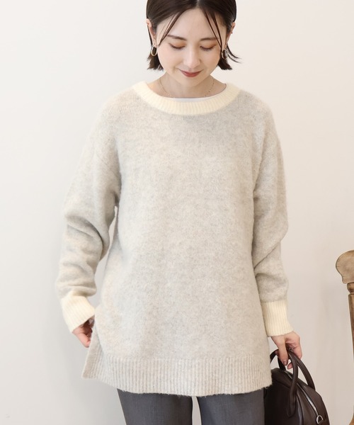 セール】起毛バイカラーニットプルオーバー（ニット/セーター