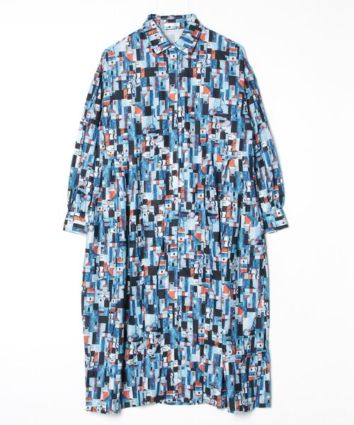 VIBGYOR Women（ヴィブジョー　ウィメン）の「モザイクプリントレギュラーカラーOP（ワンピース・レディース・ブルー/レンガ/パープル・FREE）」の2枚目の写真
