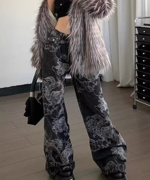 almo(アルモ)の「【LAMPOON】タトゥードラゴンブラックデニムパンツ(デニムパンツ・レディース・ブラック・SMALL/MEDIUM/LARGE)」の1枚目の写真