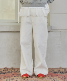 RIBBON PATTERN WIDE DENIM PANTS WHITE