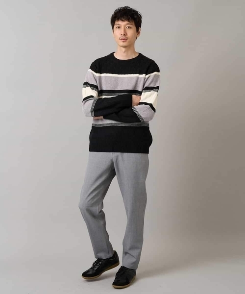 a.v.v（アーヴェヴェ）の「【洗濯機で洗える】モールランダムボーダークルーネックニット（ニット/セーター・メンズ・ブラック/ネイビー/グリーン/ブルー・48/50/44/46）」の12枚目の写真