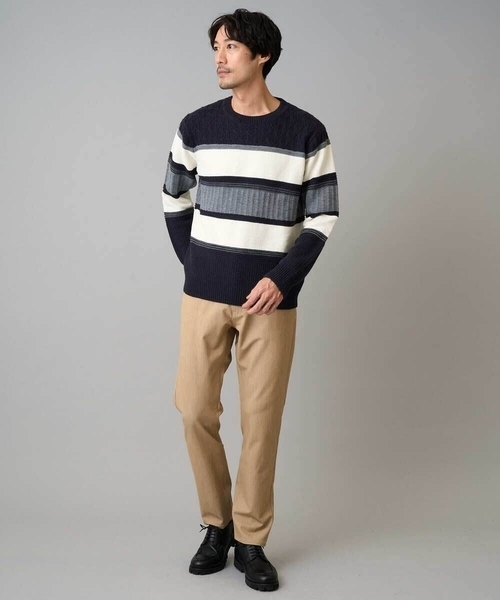 a.v.v（アーヴェヴェ）の「【洗濯機で洗える】モールランダムボーダークルーネックニット（ニット/セーター・メンズ・ブラック/ネイビー/グリーン/ブルー・48/50/44/46）」の10枚目の写真