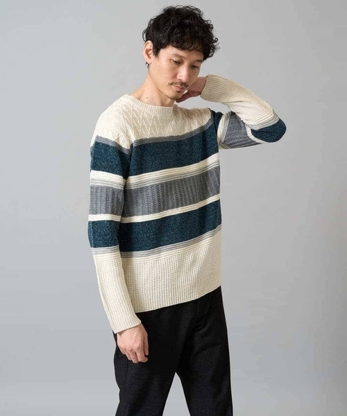 a.v.v（アーヴェヴェ）の「【洗濯機で洗える】モールランダムボーダークルーネックニット（ニット/セーター・メンズ・ブラック/ネイビー/グリーン/ブルー・48/50/44/46）」の8枚目の写真