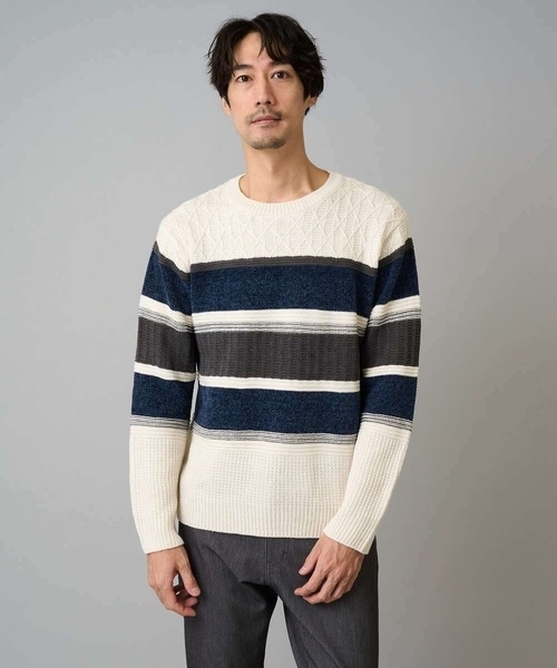 a.v.v（アーヴェヴェ）の「【洗濯機で洗える】モールランダムボーダークルーネックニット（ニット/セーター・メンズ・ブラック/ネイビー/グリーン/ブルー・48/50/44/46）」の5枚目の写真