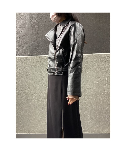 Bling Leads(ブリングリーズ)の「【Bls】【Bling Leads】ダブルライダースジャケット ベルト付(テーラードジャケット・レディース・ブラック・FREE)」の4枚目の写真