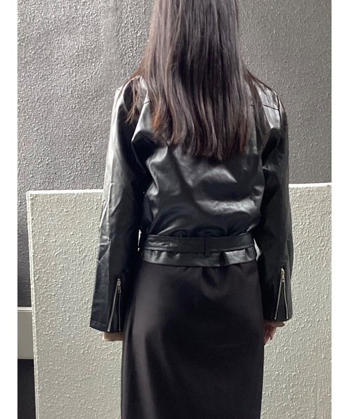Bling Leads(ブリングリーズ)の「【Bls】【Bling Leads】ダブルライダースジャケット ベルト付(テーラードジャケット・レディース・ブラック・FREE)」の5枚目の写真