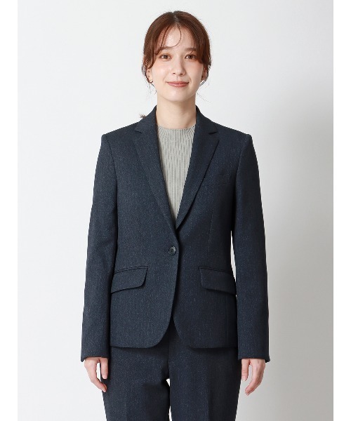 SUIT SQUARE（スーツスクエア）の「ジャケット ウォッシャブル ストレッチ 防シワ ウールライクポリエステル ヘリンボーン（テーラードジャケット・レディース・ネイビー・42(13号)/40(11号)/38(9号)/36(7号)）」の4枚目の写真
