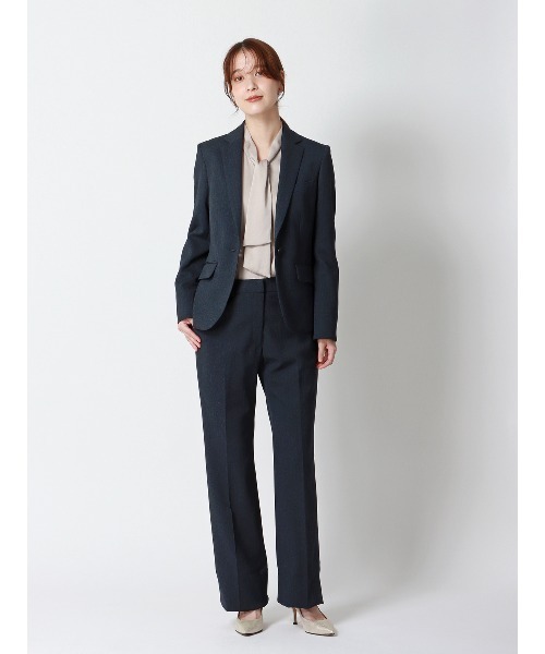 SUIT SQUARE（スーツスクエア）の「ジャケット ウォッシャブル ストレッチ 防シワ ウールライクポリエステル ヘリンボーン（テーラードジャケット・レディース・ネイビー・42(13号)/40(11号)/38(9号)/36(7号)）」の3枚目の写真