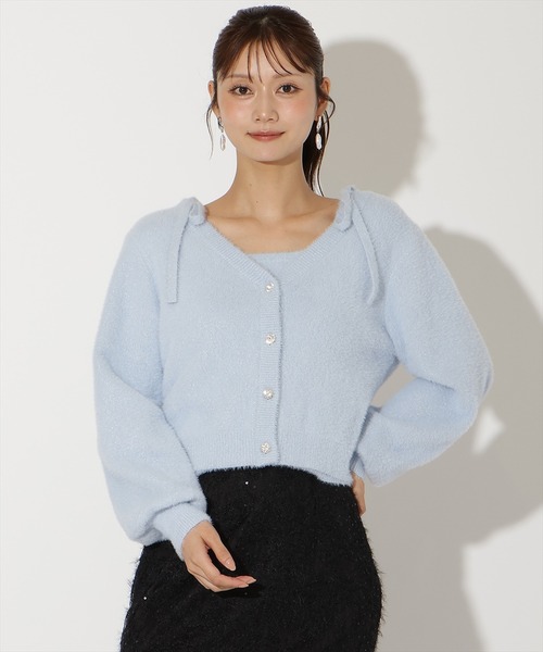 ラメフェザーショルダーリボンアンサンブル（カーディガン/ボレロ