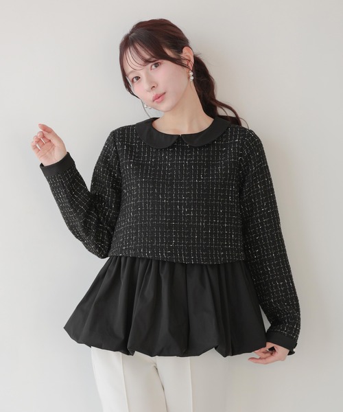 ☆新品☆Fitmore 襟付きツィードペプラムトップス 襟付きツイードペプラムトップス（その他トップス）｜Fit more