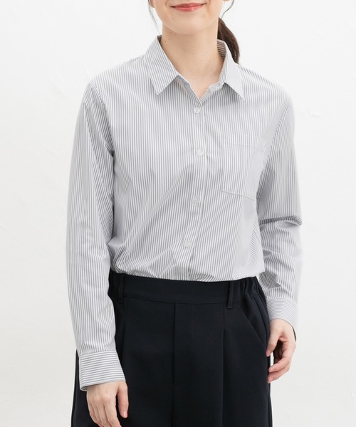 Honeys（ハニーズ）の「【らくらくアイロン】らくらく伸縮シャツ（シャツ/ブラウス・レディース・ホワイト/ホワイト系その他/ライトベージュ/ブラック/ライトブルー/ホワイト系その他2・S/M/LL/L/3L）」の2枚目の写真