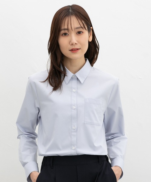 Honeys（ハニーズ）の「【らくらくアイロン】らくらく伸縮シャツ（シャツ/ブラウス・レディース・ホワイト/ホワイト系その他/ライトベージュ/ブラック/ライトブルー/ホワイト系その他2・S/M/LL/L/3L）」の6枚目の写真