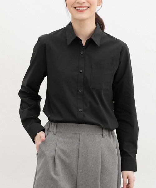 Honeys（ハニーズ）の「【らくらくアイロン】らくらく伸縮シャツ（シャツ/ブラウス・レディース・ホワイト/ホワイト系その他/ライトベージュ/ブラック/ライトブルー/ホワイト系その他2・S/M/LL/L/3L）」の4枚目の写真