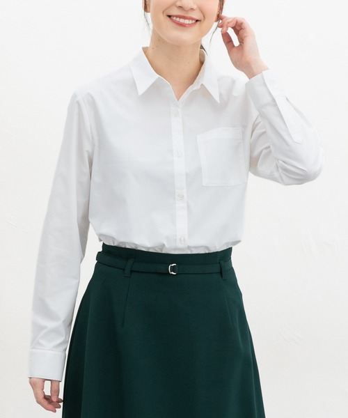 Honeys（ハニーズ）の「【らくらくアイロン】らくらく伸縮シャツ（シャツ/ブラウス・レディース・ホワイト/ホワイト系その他/ライトベージュ/ブラック/ライトブルー/ホワイト系その他2・S/M/LL/L/3L）」の9枚目の写真