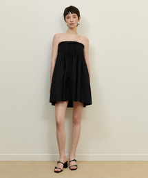 OFF-SHOULDER SHIRRING DRESS_BLACK