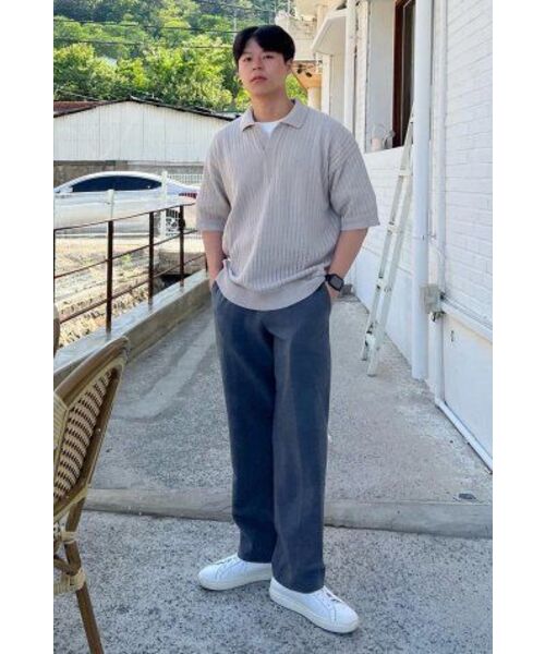 BLOND9(ブロンドナイン)の「オープンカラー パンチングニット_ベージュ(ポロシャツ・メンズ・ベージュ・LARGE/MEDIUM/SMALL/X-LARGE/XX-LARGE)」の7枚目の写真