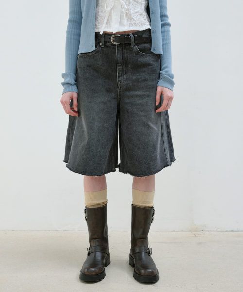 PANEL DENIM BERMUDA PANTS - GRAY