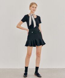 TWEED SHIRRING SKIRT_BLACK
