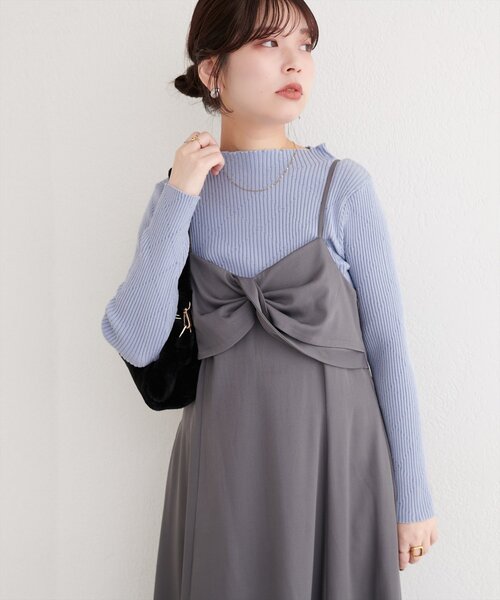 natural couture(ナチュラルクチュール)の「ダイヤ柄プチハイリブニット(ニット/セーター・レディース・オレンジ/イエロー/サックスブルー/ブラック/オフホワイト・FREE)」の3枚目の写真