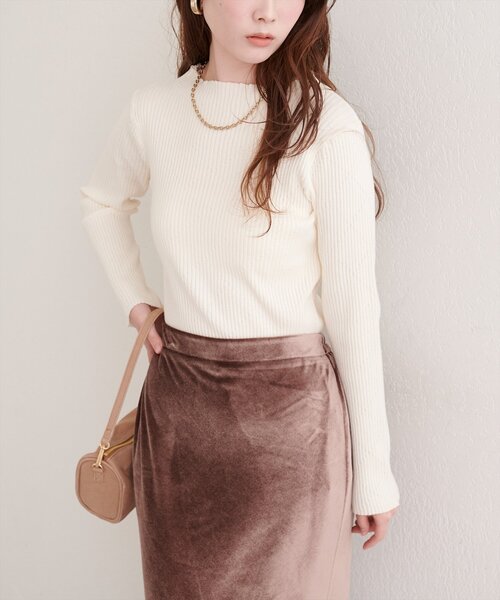 natural couture(ナチュラルクチュール)の「ダイヤ柄プチハイリブニット(ニット/セーター・レディース・オレンジ/イエロー/サックスブルー/ブラック/オフホワイト・FREE)」の7枚目の写真