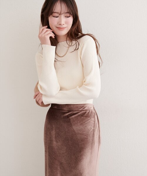 natural couture(ナチュラルクチュール)の「ダイヤ柄プチハイリブニット(ニット/セーター・レディース・オレンジ/イエロー/サックスブルー/ブラック/オフホワイト・FREE)」の8枚目の写真