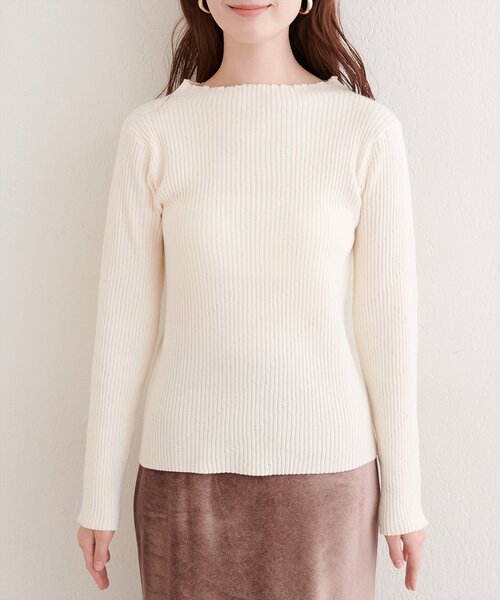 natural couture(ナチュラルクチュール)の「ダイヤ柄プチハイリブニット(ニット/セーター・レディース・オレンジ/イエロー/サックスブルー/ブラック/オフホワイト・FREE)」の10枚目の写真